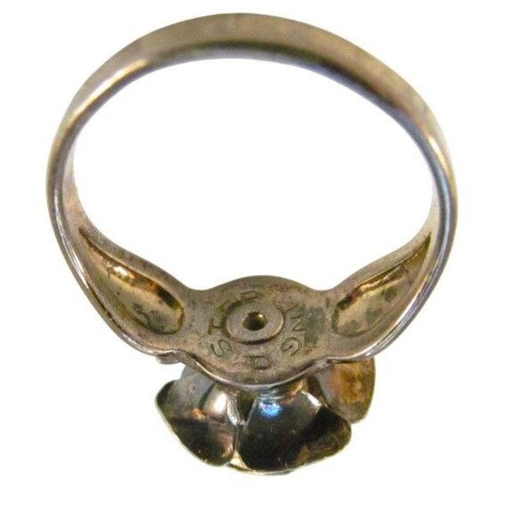 Gold Plated Sterling Silver Jade Floral Ring Signed JP Size 5.5 - Picture 10 of 15